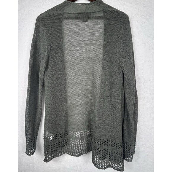 Tahari Linen Blend Cardigan Sz L Light Olive Green Open Front Coastal Neutral - Picture 3 of 8